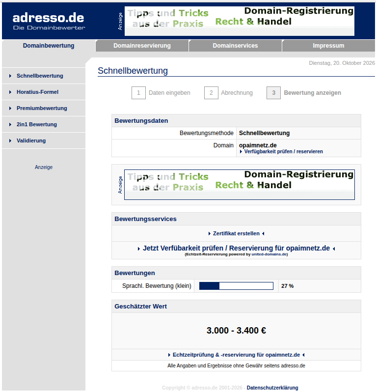 Schnellbewertung von adresso.de für opaimnetz.de